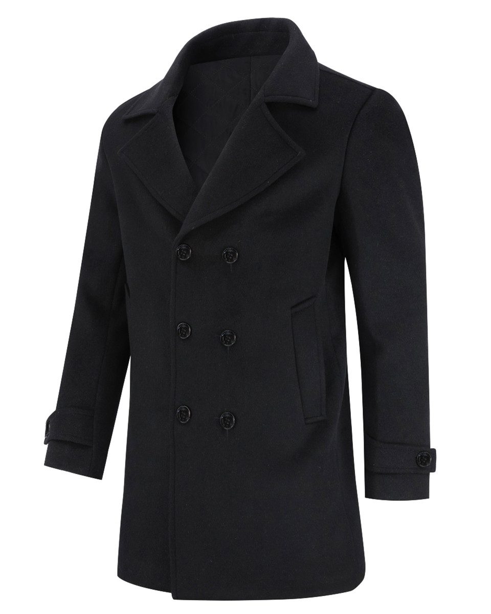 Allthemen Wollmantel Herren Zweireihige Winterjacke Wintermantel Mittellang Businessmantel