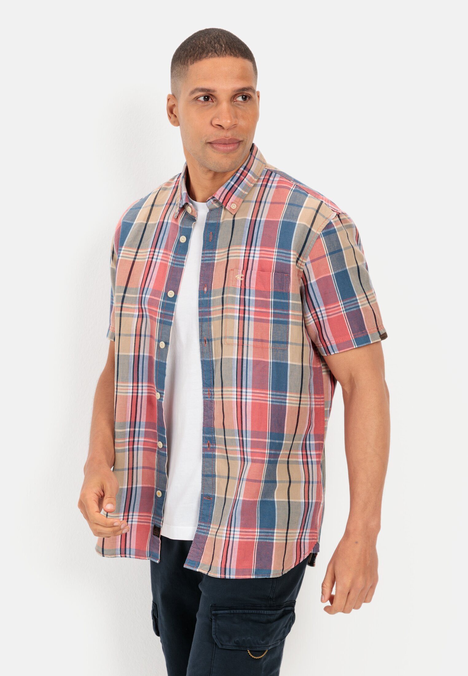 camel active Kurzarmhemd aus Leinenmix Button-Down