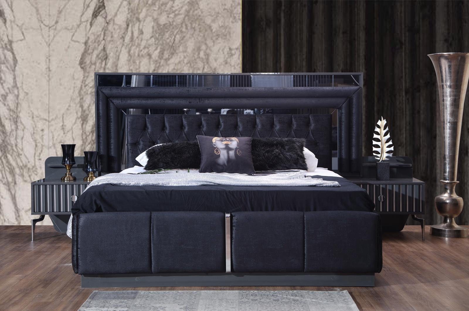 Made Bettgestelle Holz JVmoebel (1-tlg., Moderne Bett Doppelbett Schwarzes Bett), Luxus Europa Chesterfield in