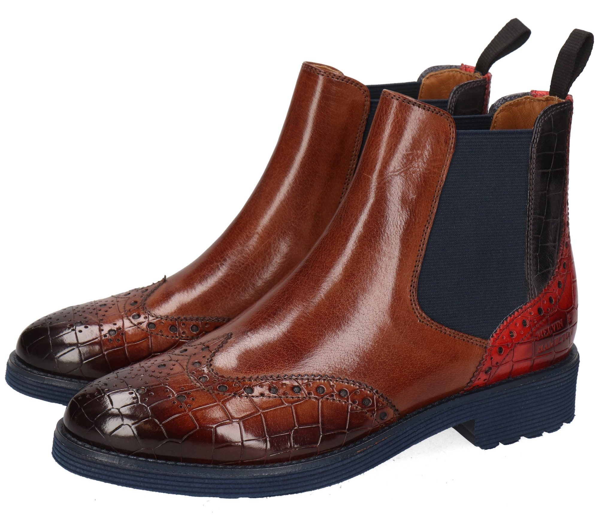 Melvin & Hamilton Selina 6 - vegetabil gegerbt Chelseaboots Brogue, Anzugschuh, Stiefelette mit Lyralochung