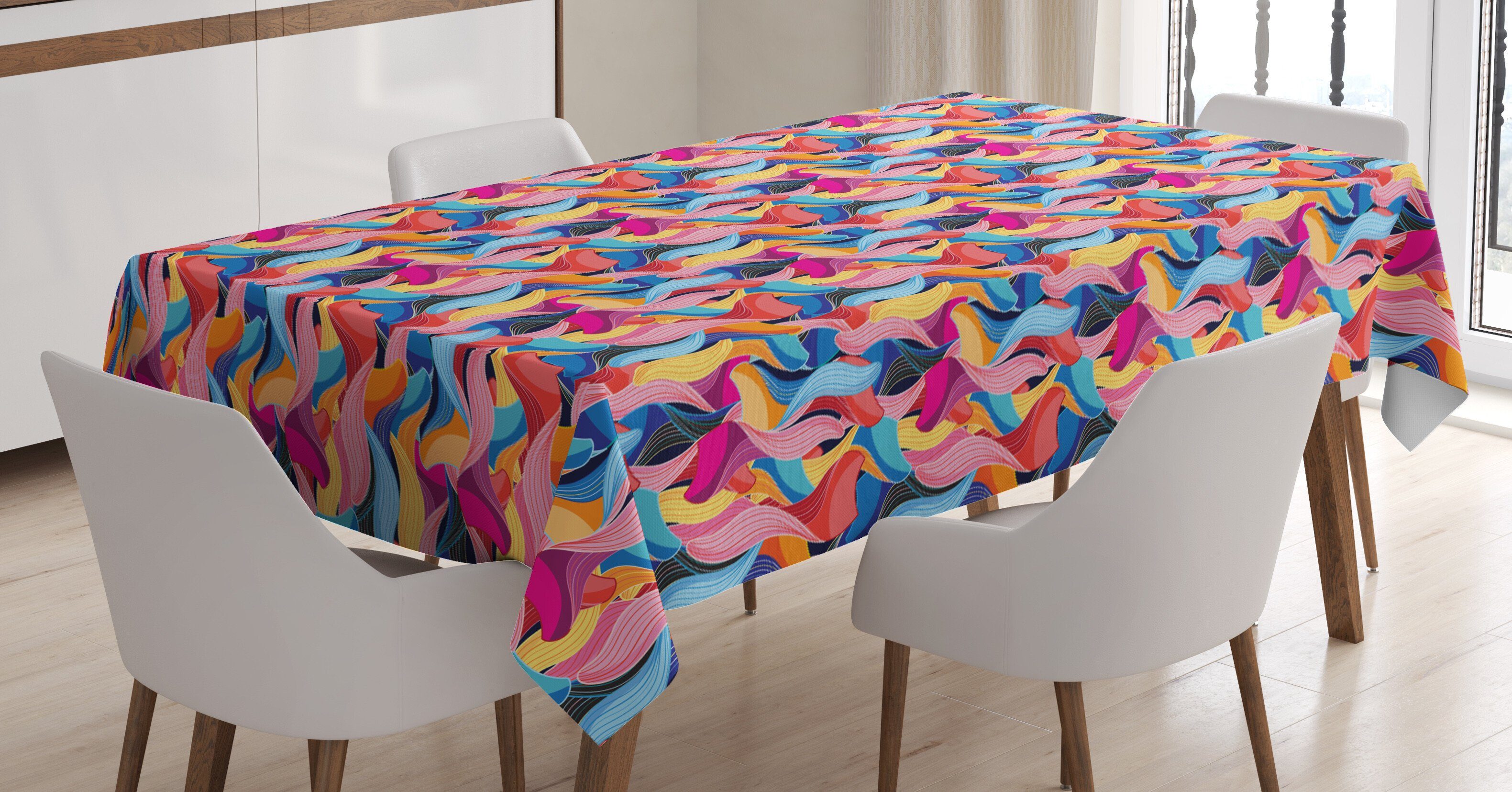Abakuhaus Tischdecke Farbfest Waschbar Für den Außen Bereich geeignet Klare Farben, Bunt Abstrakt Ungewöhnliche Waves