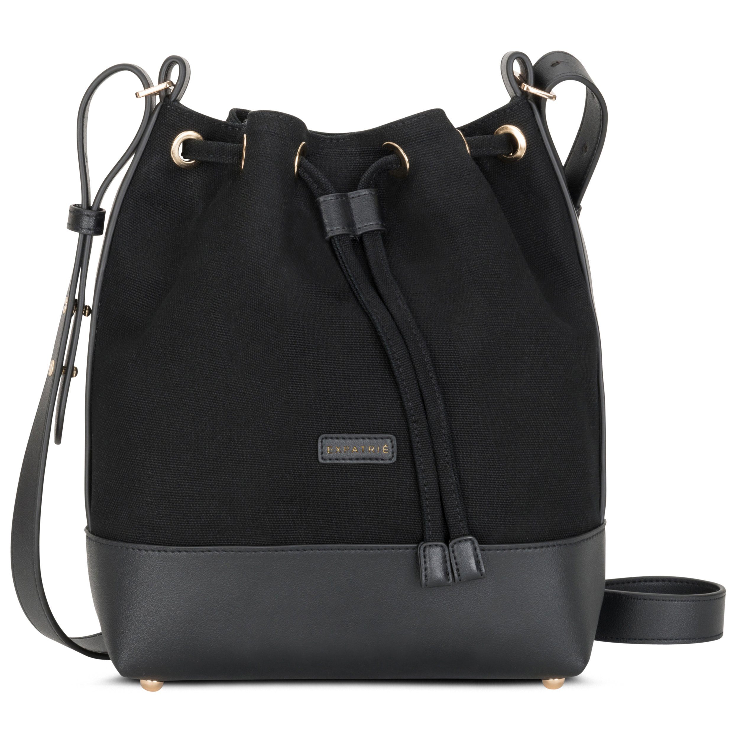 Handtasche Expatrié Beuteltasche Kunstleder, Schwarz Schultergurt Verstellbarer Veganem Handtasche, Damen, Baumwoll-Canvas Lily Elegante Aus und