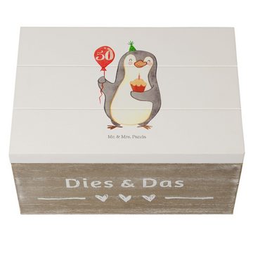 Mr. & Mrs. Panda Dekokiste 50. Geburtstag Pinguin Luftballon - Weiß - Geschenk, Erinnerungskiste (1 St)