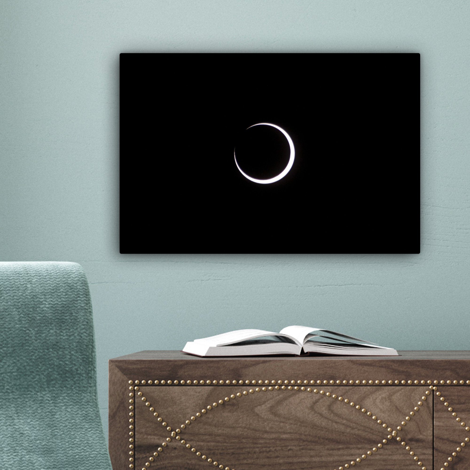 Ringförmige Leinwandbilder, St), (1 Leinwandbild Sonnenfinsternis, Wanddeko, Wandbild cm 30x20 Aufhängefertig, OneMillionCanvasses®