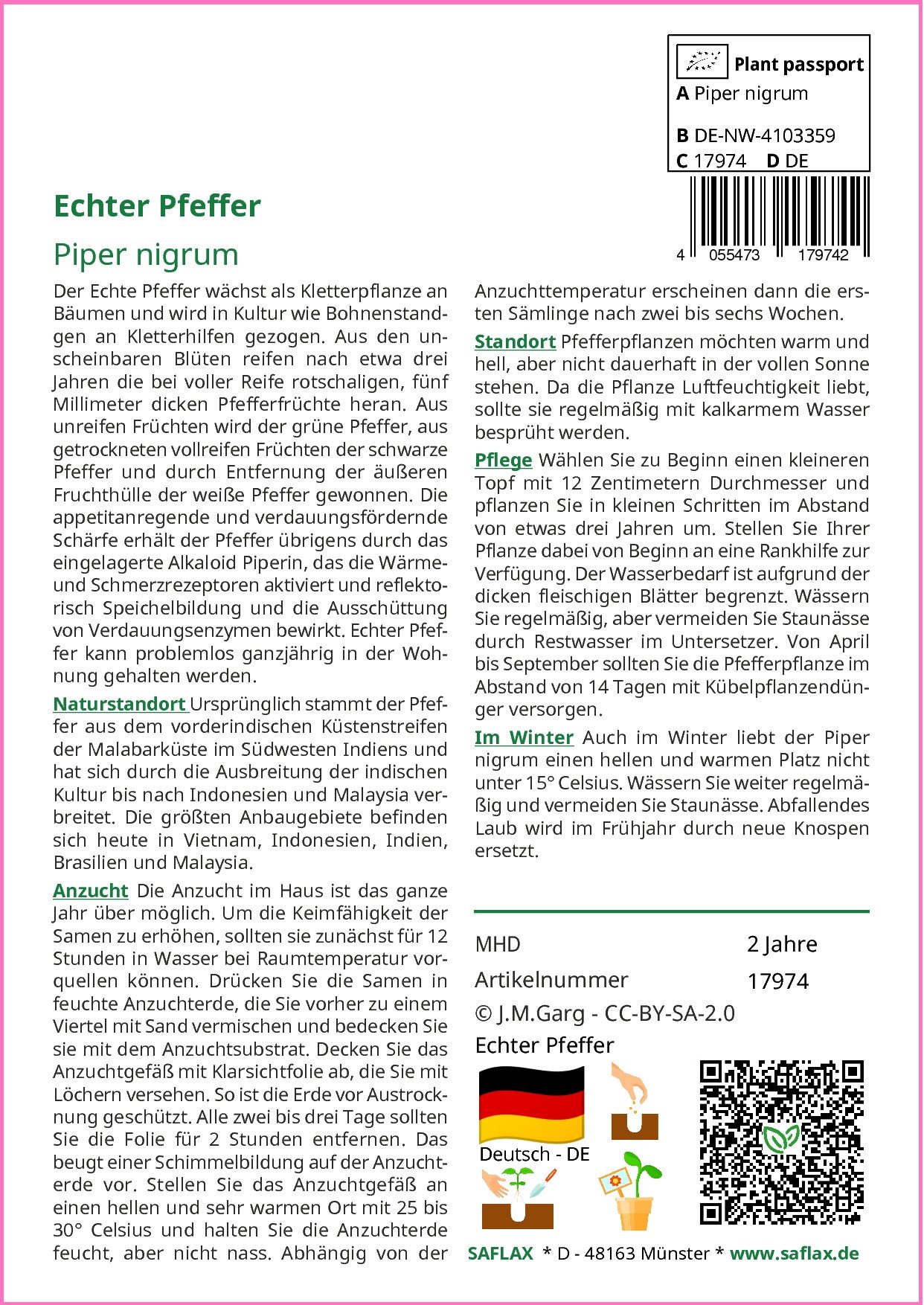 SAFLAX Kräutersamen SAFLAX - Samen - Echter Pfeffer günstig online kaufen