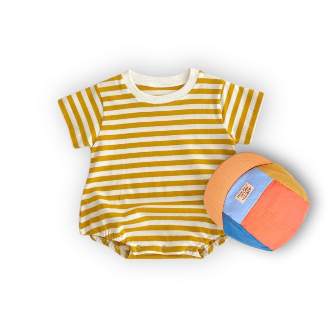Body Baby Baumwollbody Kurzarm gestreift beige/gelb
