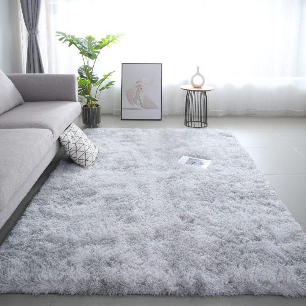 FOUORTUNATE-BEE Hochflor-Teppich Hellgrau Teppich für Wohnzimmer günstig online kaufen