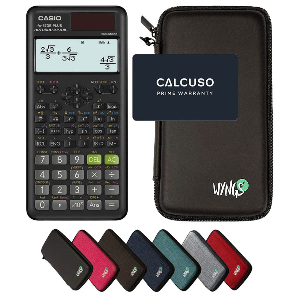 CASIO Taschenrechner fx-87DE Plus 2nd edition Classwiz inkl. WYNGS Schutztasche Schwarz