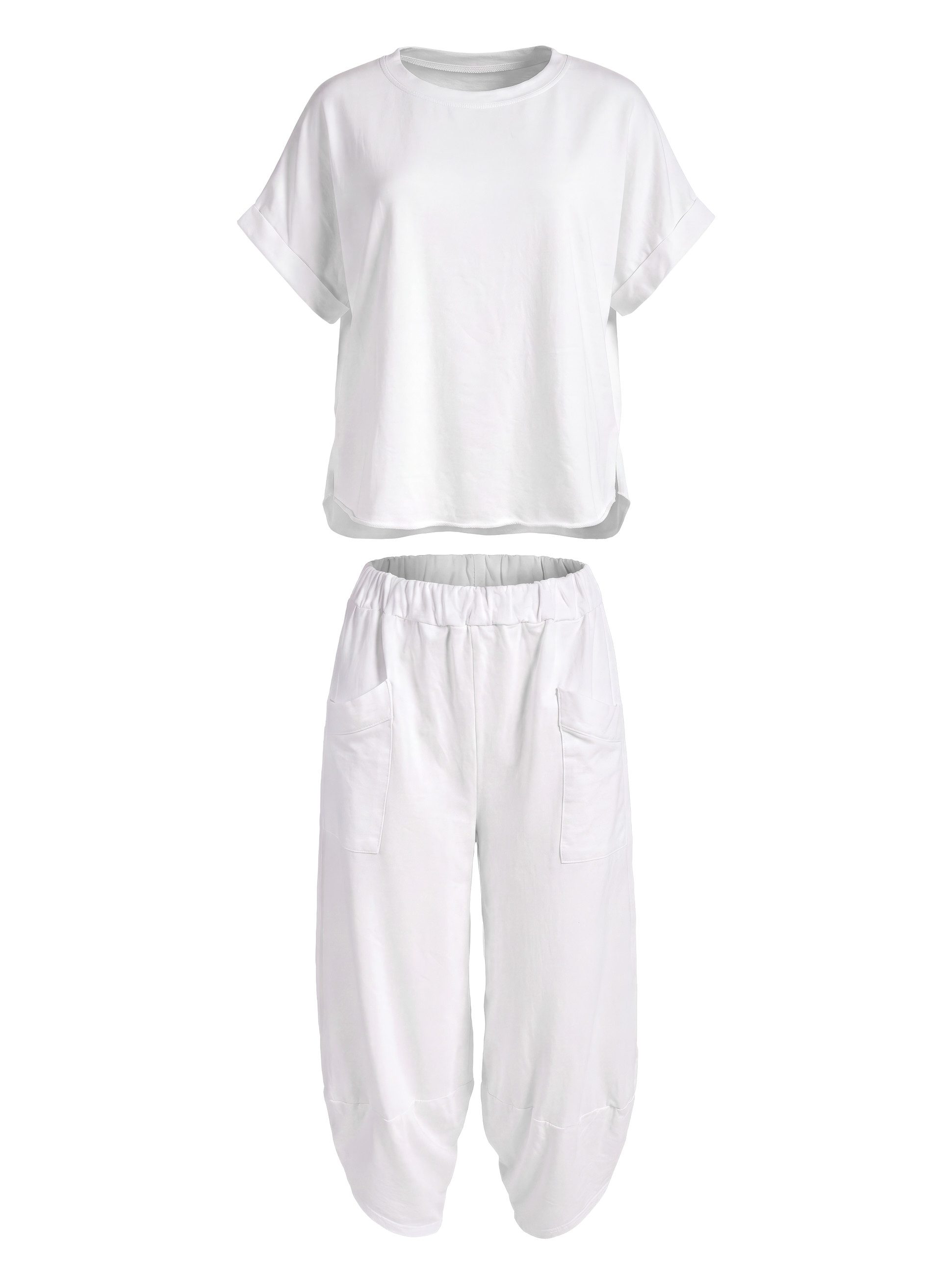PEKIVESSA Jogginganzug Oversized Kurzarm Sweatanzug Set mit 7/8-Hose (2-tlg), Sweatshirt & Sweatpants 2-tlg.