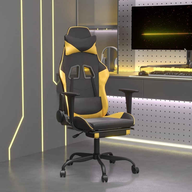 vidaXL Gaming-Stuhl Gaming-Stuhl mit Massage & Fußstütze Schwarz Golden Kunstleder (1 St)