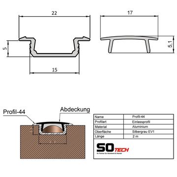 SO-TECH® LED-Stripe-Profil 5 Stück LED-Aluprofil 44, 55, 66 oder 99, Länge 2 m, Abdeckung opal oder klar, versch. Ausführungen