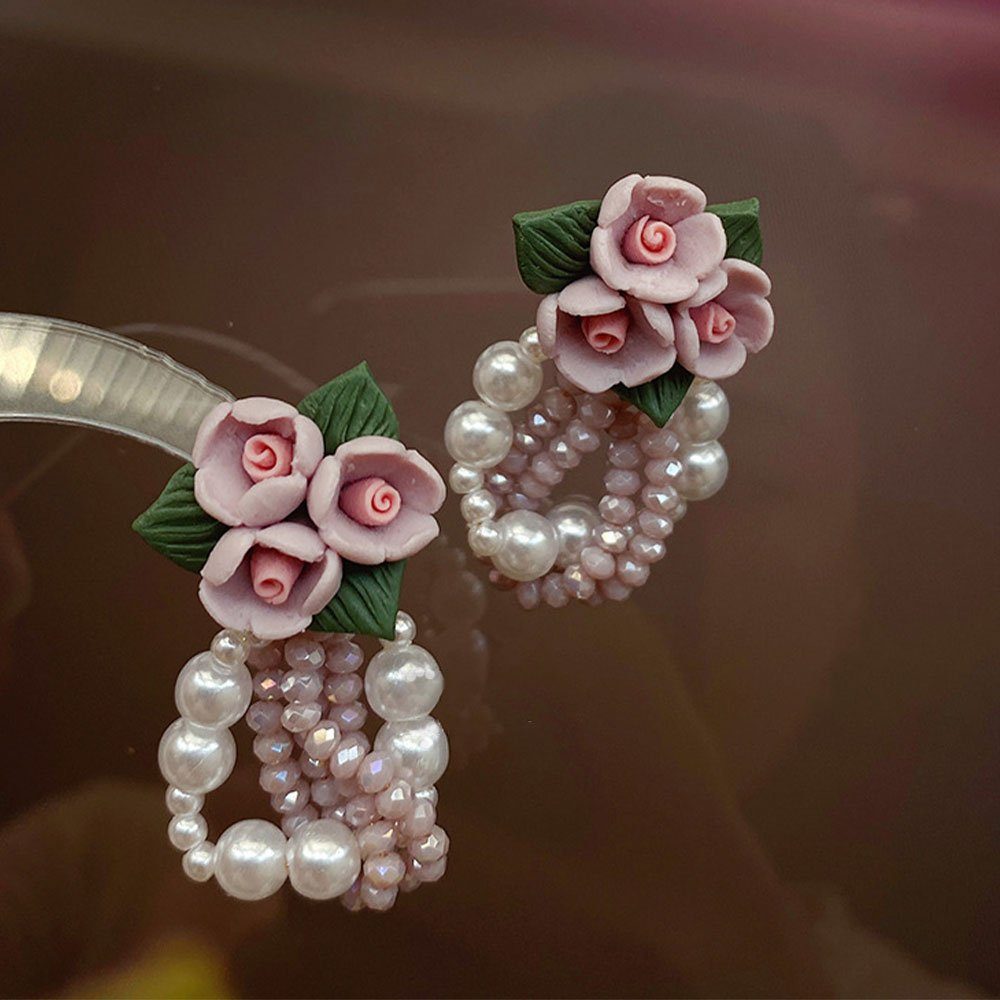 Hochzeits-Accessoires (2Stück), Damenschmuck Strass Paar AUzzO~ Rosen-Perlen-Ohrringe Brautschmuck Ohrhänger Paar Ohrringe