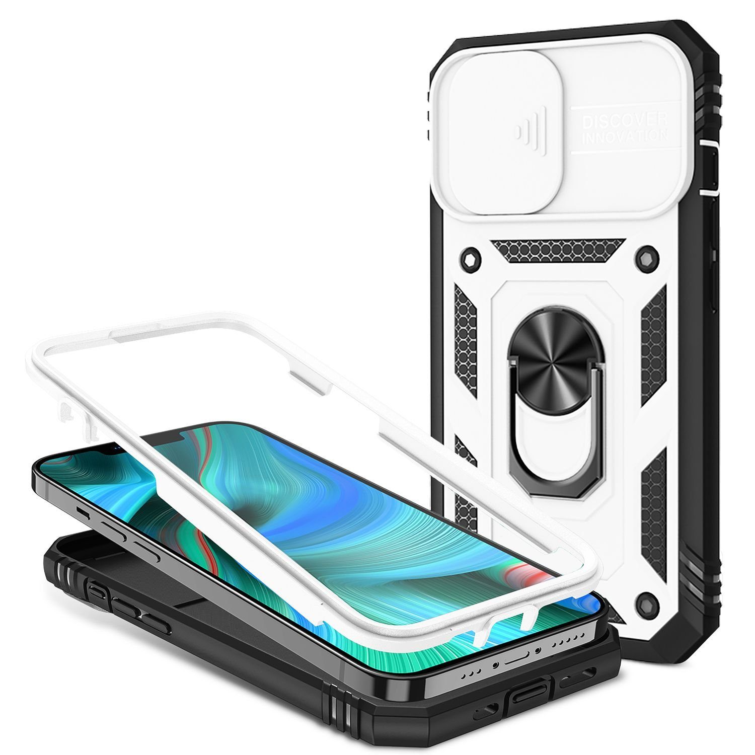 Nalia Smartphone-Hülle Apple iPhone 13 Pro Max, Outdoor Military-Style Ring Hülle / Kamera-Abdeckung & Display-Rahmen