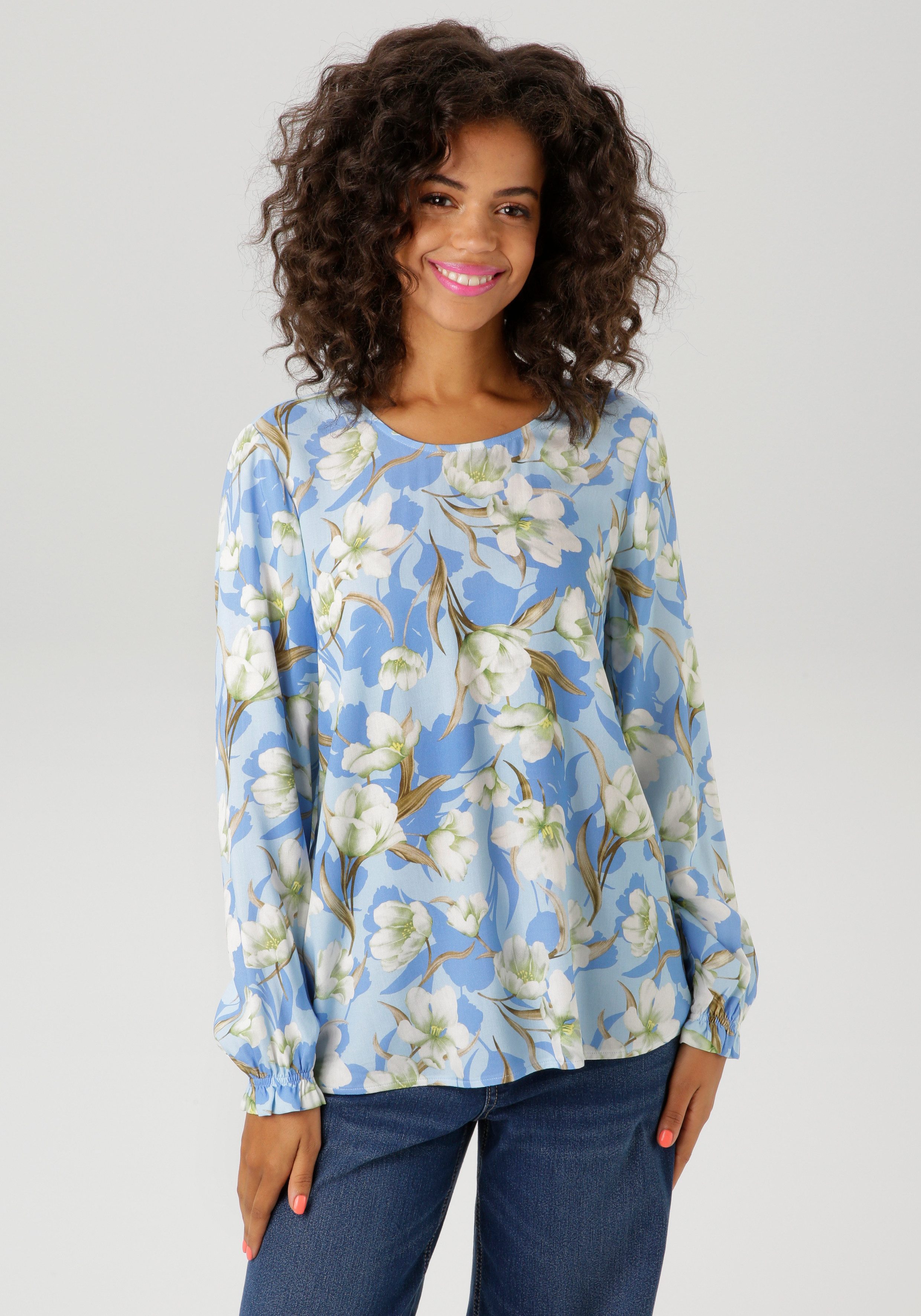 Aniston CASUAL Schlupfbluse, mit farbharmonischem Blumendruck günstig online kaufen