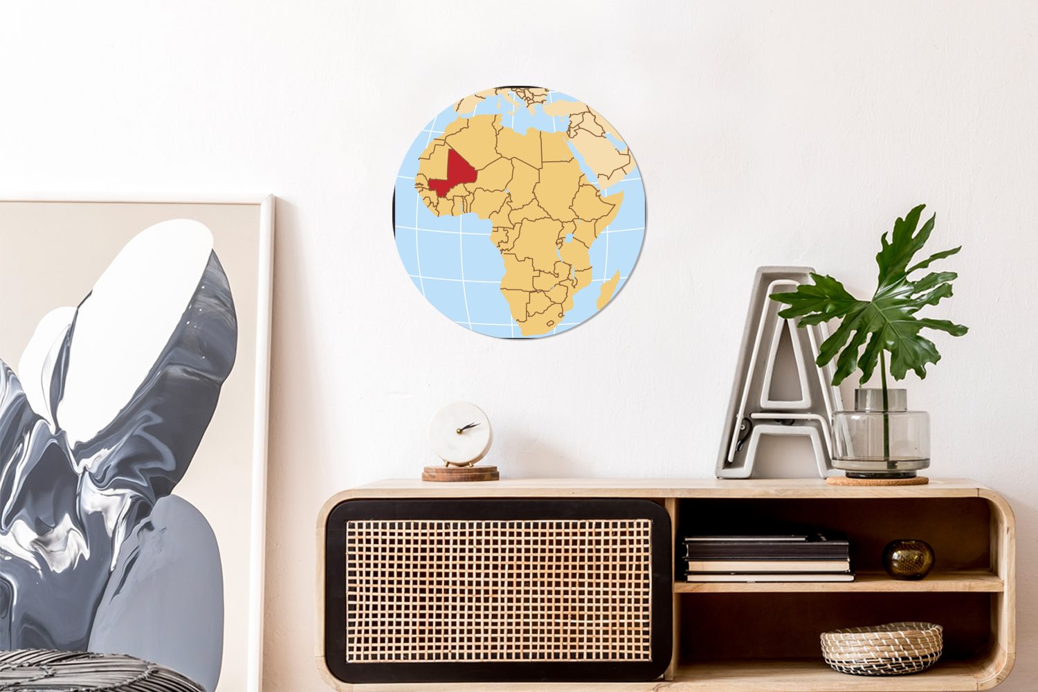 Rund, von St), Tapetenaufkleber, Illustration für Mali MuchoWow Wohnzimmer (1 Landkarte Tapetenkreis Wandsticker Kinderzimmer, auf der afrikanischen