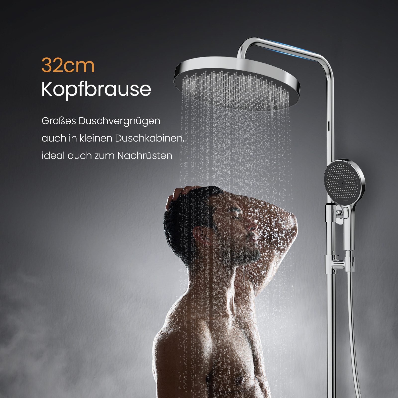 EMKE Duschsystem Thermostat Duschset Runder Kopfbrause günstig online kaufen
