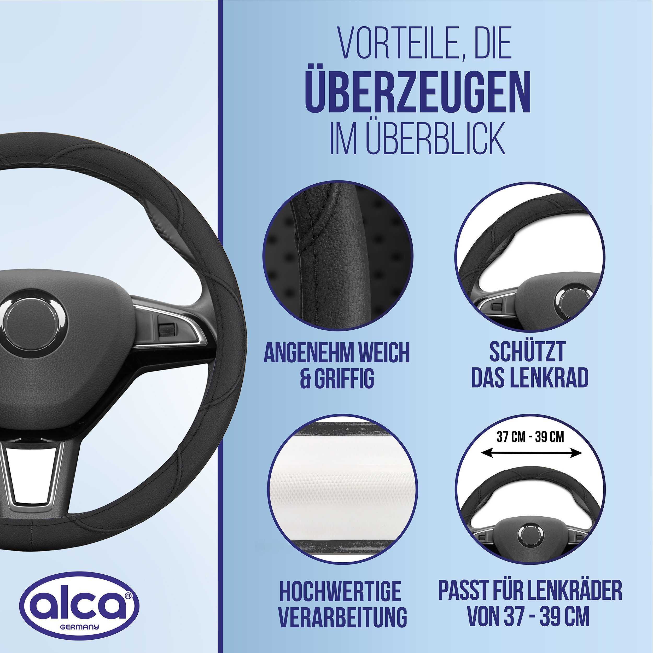 alca Lenkradbezug Lenkradhülle Luxus Auto 37-39 cm Lenkradschoner seidenmatt schwarz, (1-tlg) – Bild 4 von 5