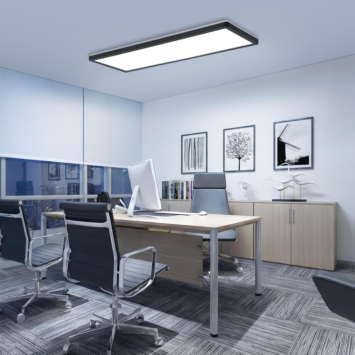 Nettlife LED Panel Schwarz/weiß 58x20 cm RGB dimmbar Deckenpanel Bürolampe 22W, LED fest integriert, Warmweiß Neutralweiß Kaltweiß, Farbwechsel Backlight für We – Bild 4 von 5