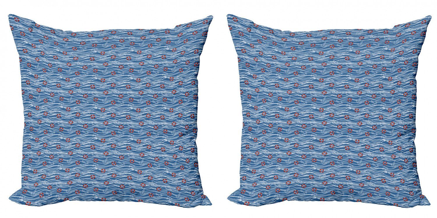 Kissenbezüge Modern Accent Doppelseitiger Digitaldruck, Abakuhaus (2 Stück), Nautisch Lifebuoys Blue Sea Waves