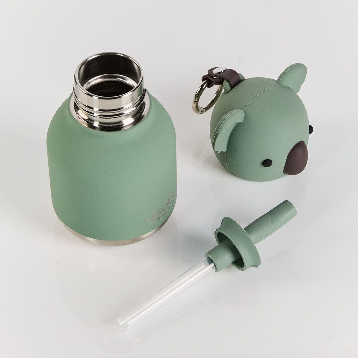 ASOBU Trinkflasche Isolierte Trinkflasche Mini Bestie 200 ml Strohhalm Schlüsselring