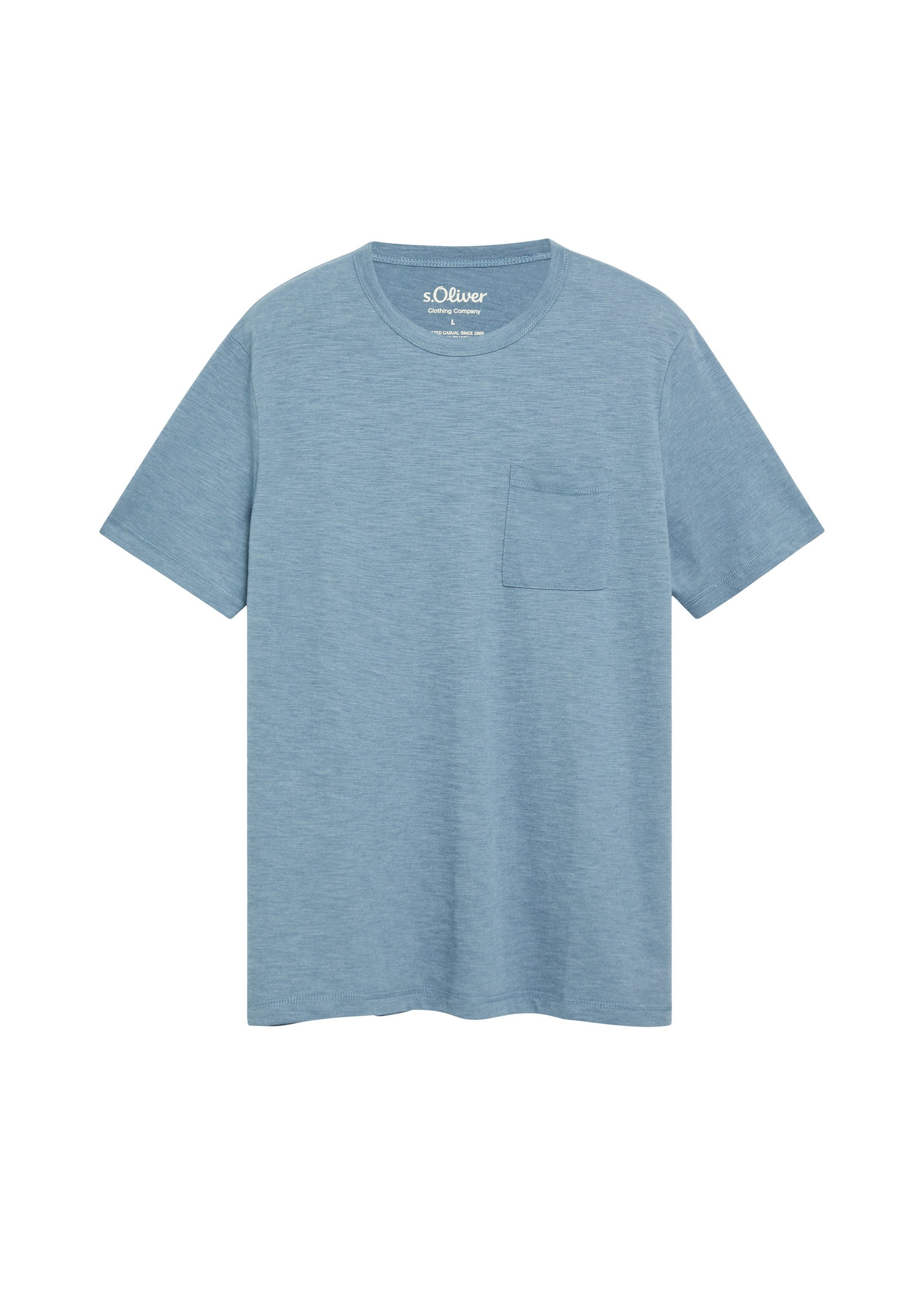 s.Oliver Kurzarmshirt T-Shirt Meliertes T-Shirt aus Baumwollmix mit Brusttasche