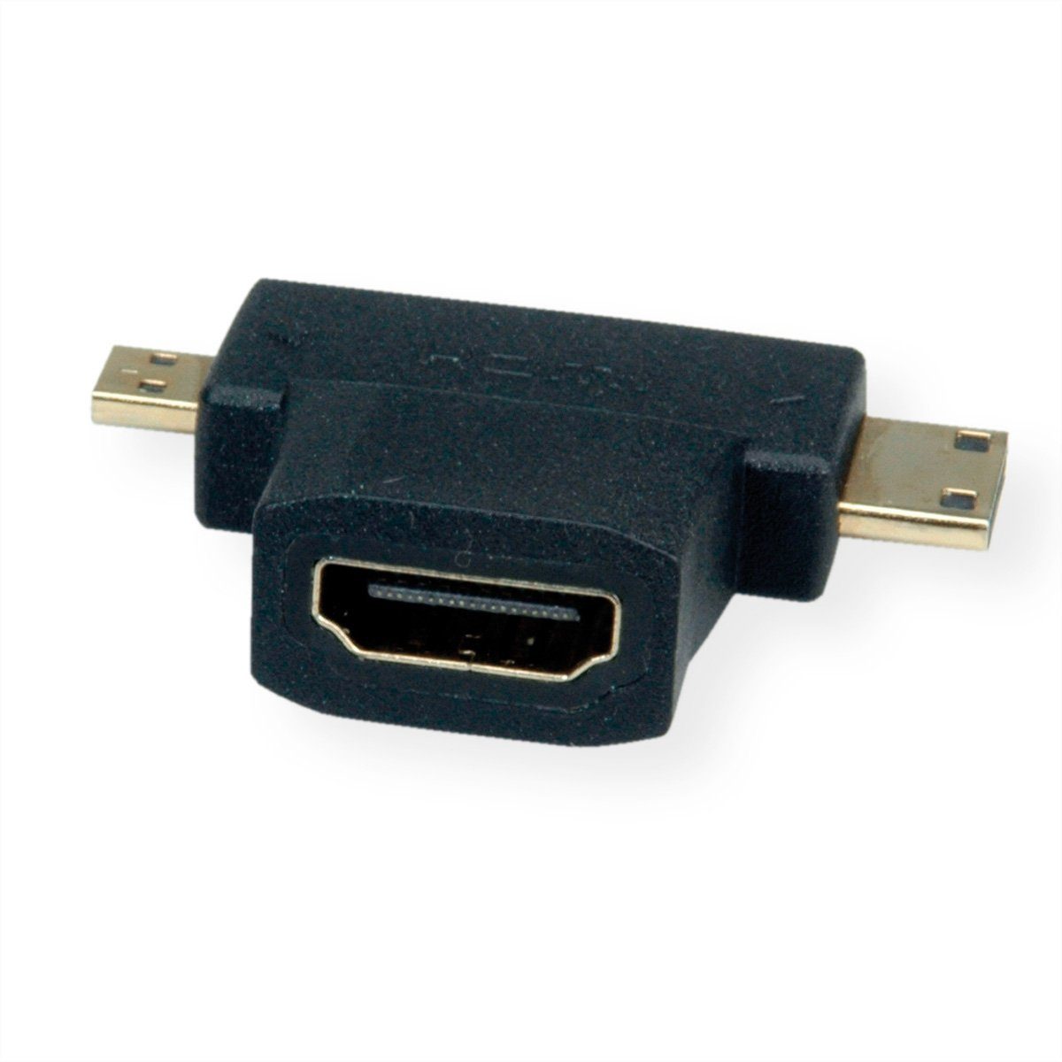 VALUE HDMI T-Adapter HDMI - HDMI Mini + HDMI Micro Audio- & Video-Adapter HDMI Typ A Weiblich (Buchse) zu HDMI Typ C (Mini) Männlich (Stecker)