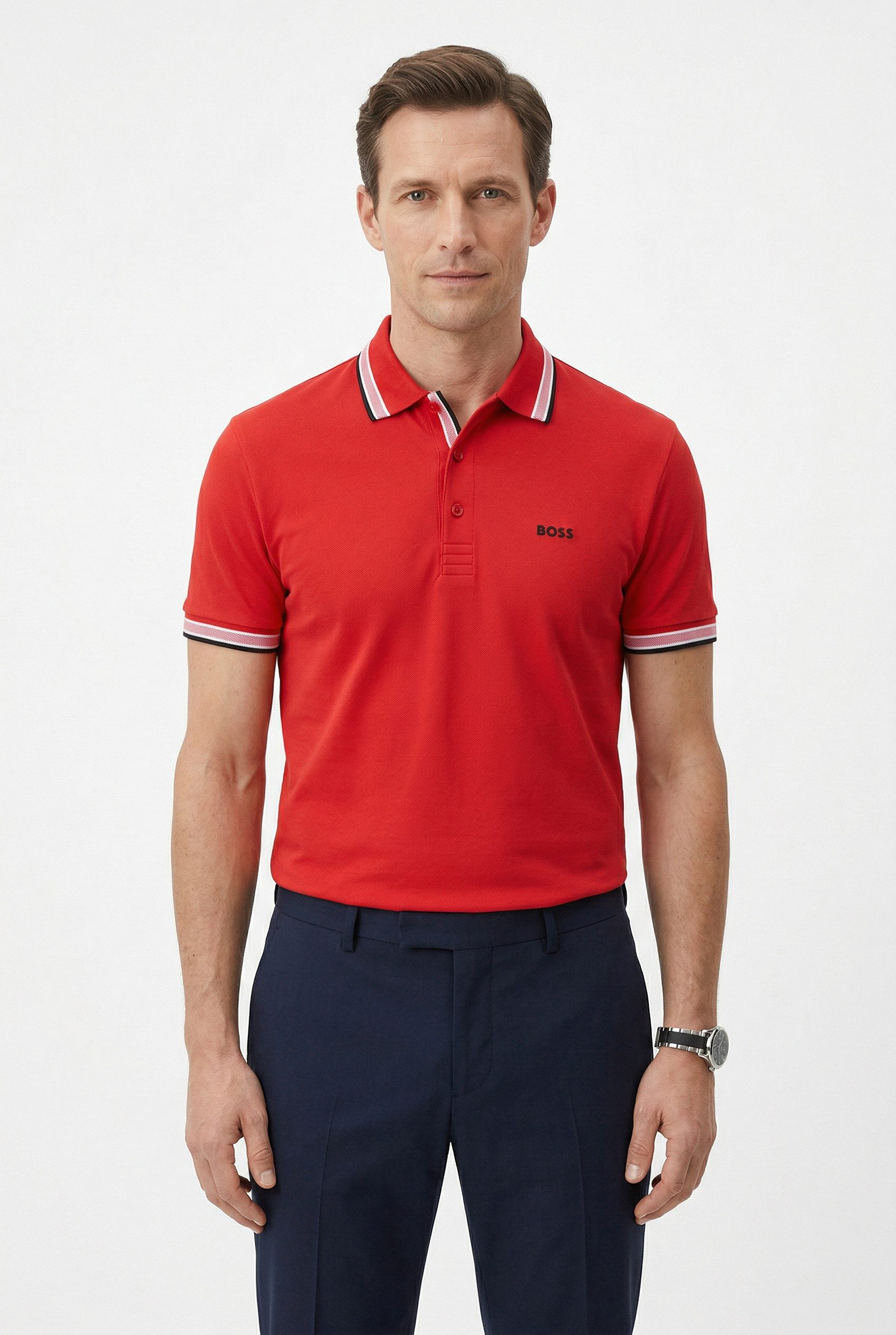 BOSS GREEN Poloshirt Paddy atmungsaktive Piqué-Webstruktur, Flachstrickkragen, gerader Schnitt