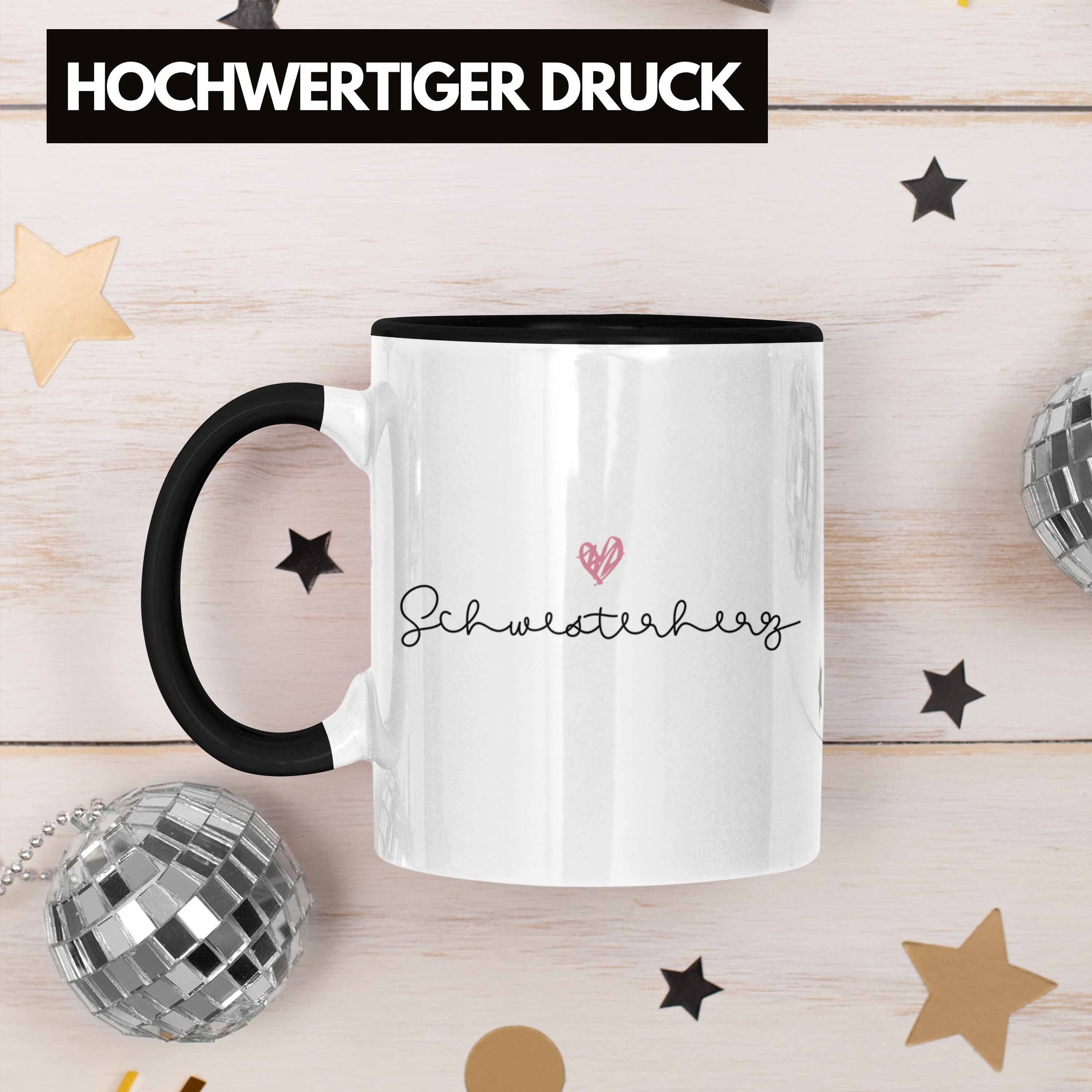 Tasse Tasse Beste Geschenkidee Schwester Trendation Geschenk für Schwester Geburtstag Trendation -Schwesterherz Schwarz