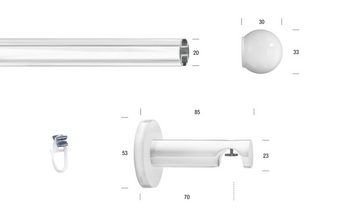 Gardinenstange WHITE, GARESA, Ø 20 mm, 1-läufig, Wunschmaßlänge, verschraubt, Eisen, Vorhanggarnitur, Innenlauf, verlängerbar, Endknopf Kugel