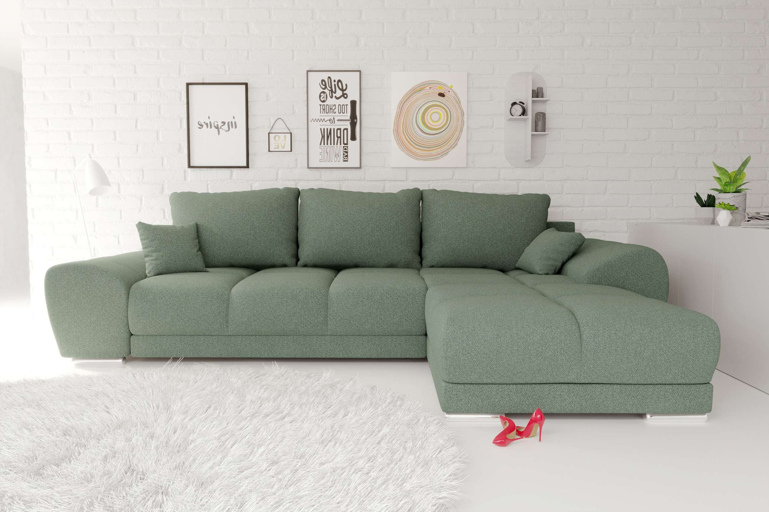 99rooms Ecksofa Antalya, Sofa L-Form, Eckcouch, mit Rückenkissen, Schlaffunktion, Strukturstoff NEVE