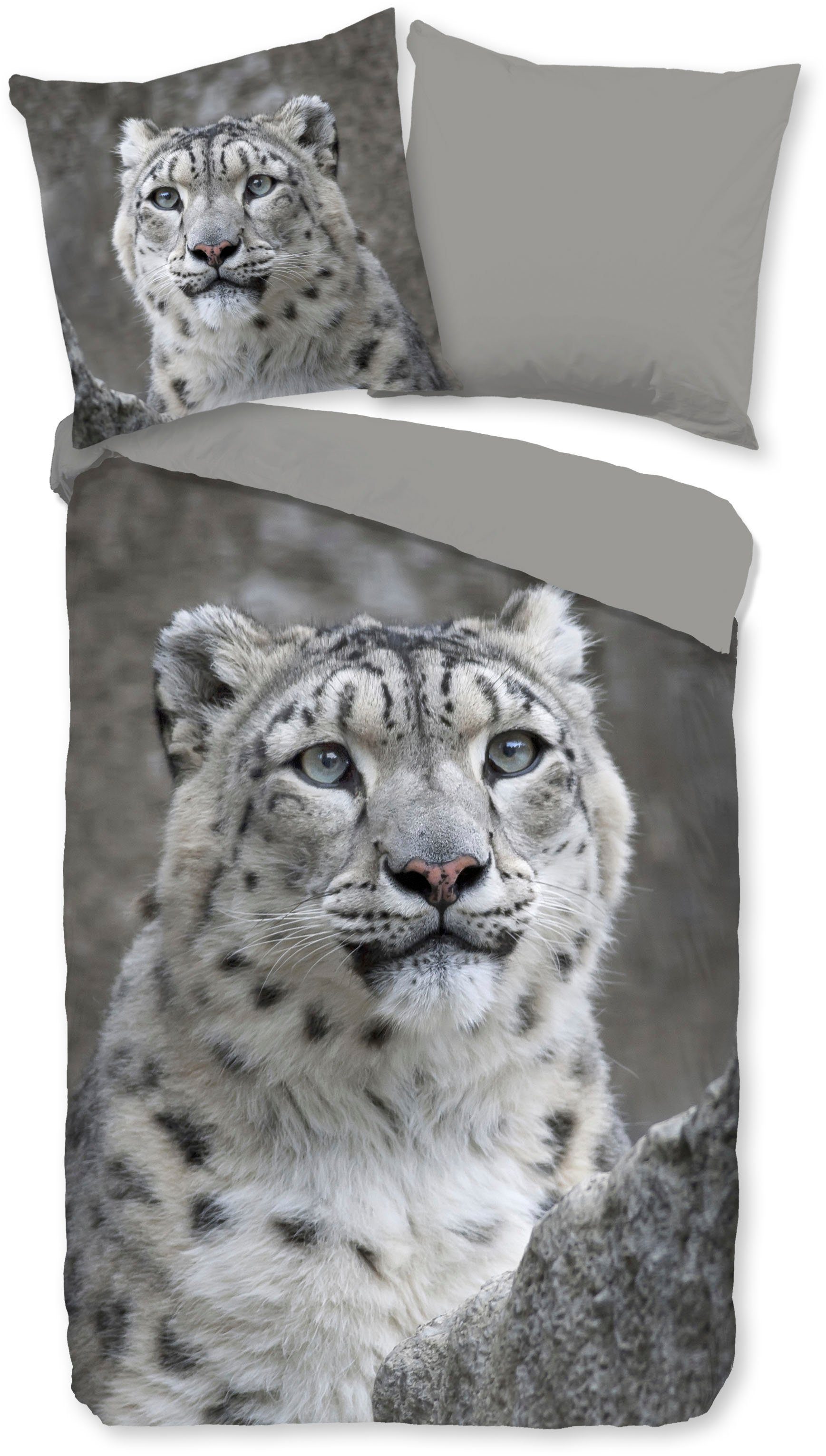 good morning Wendebettwäsche Chief, Biber, Flanell, 2 teilig, Biber, 135x200, Winter, Warm, Reißverschluss, Wendeoptik, Leopard – Bild 2 von 5