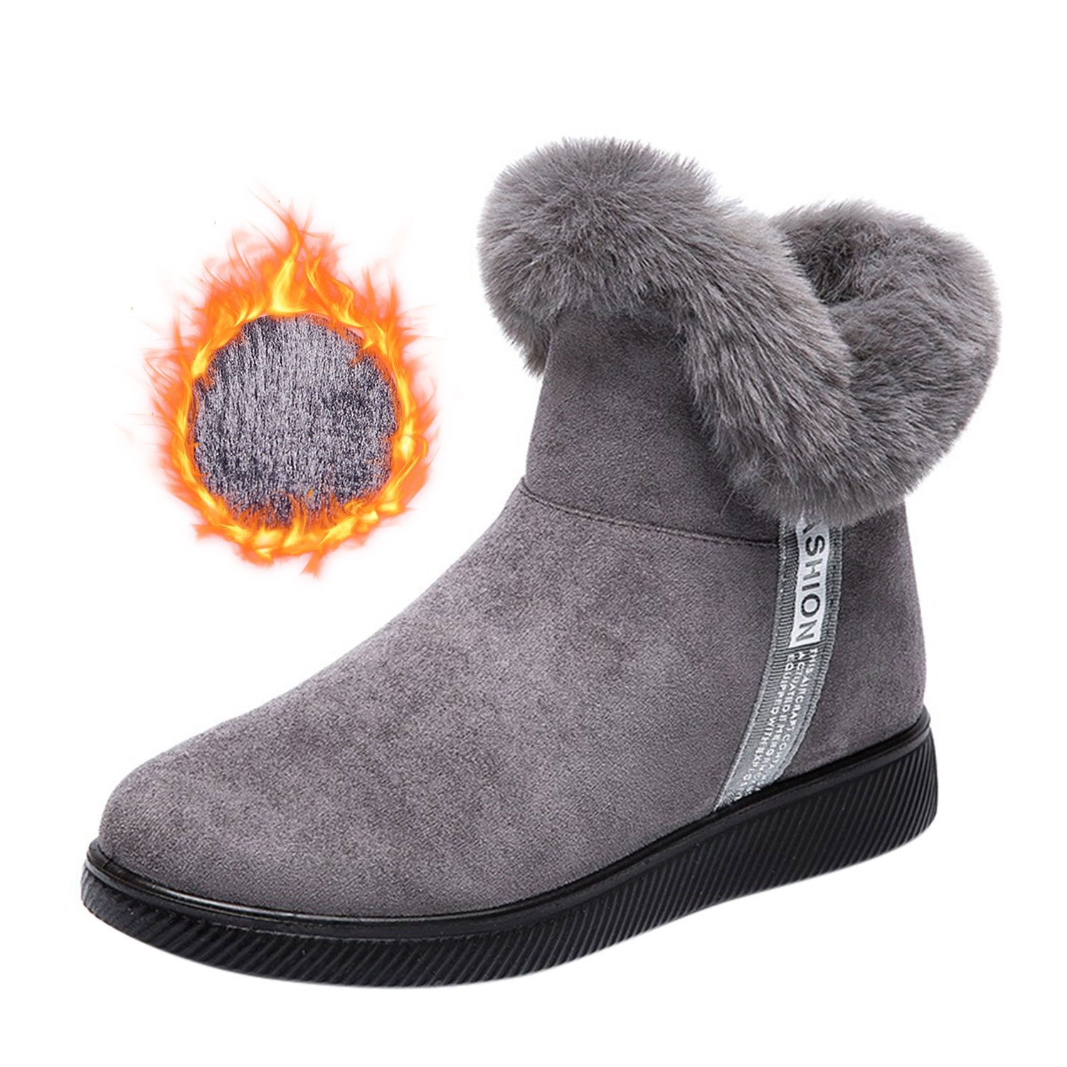 Refttenw Gefütterte Schlupfstiefel Wildleder Damen mit Kunstfell am Schaft Stiefelette