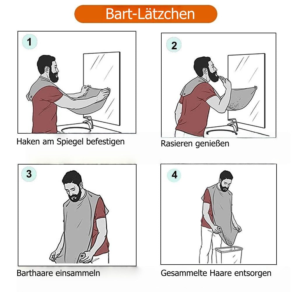 FOUORTUNATE-BEE Umhängeschürze Bartschürze mit Saugnäpfen Wasserdichter Rasierumhang für Herren, Rasierumhang für Männer – Bartfang-Schürze mit Klettverschluss