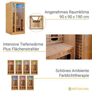 Artsauna Infrarotkabine Nyborg S90V, für 1 Personen, Hemlockholz, HiFi-System, Ionisator, LED-Farblicht