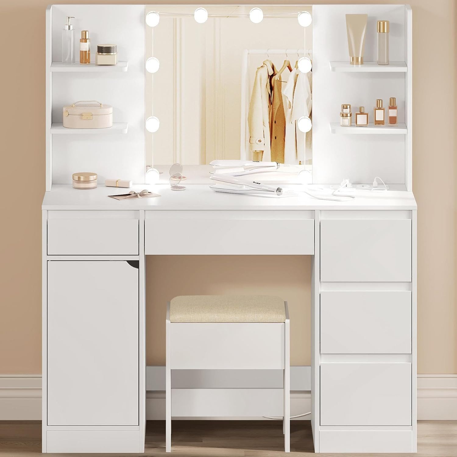 Woltu Schminktisch, weiß, mit Spiegel mit Beleuchtung und Steckdose, 110x14 günstig online kaufen