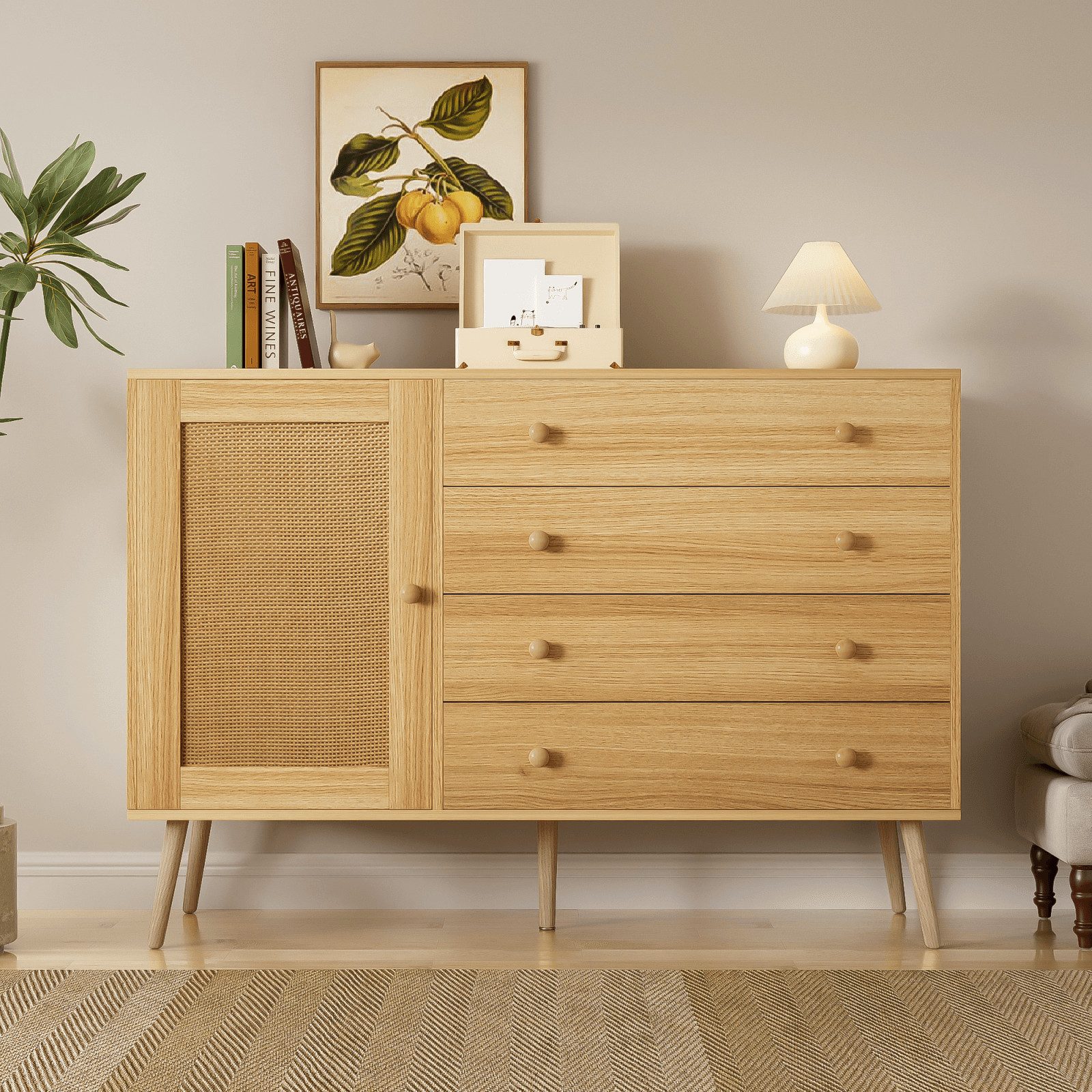 Beistellschrank 120cm Seitenschrank mit 4 Schubladen und 1 Scharniertür