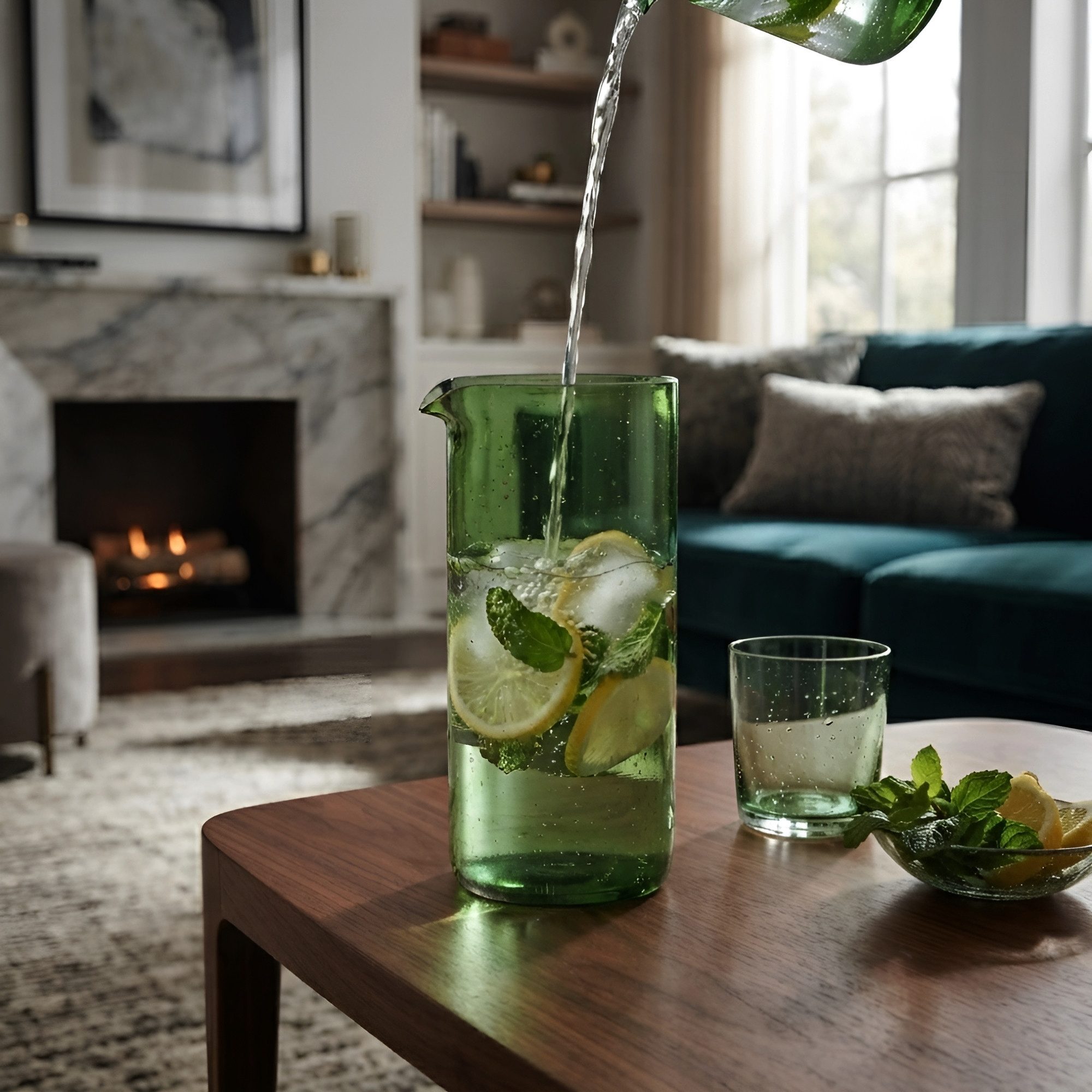 Upglassic Wasserkaraffe Upcycling-Karaffe aus echter Weinflasche – Glaskaraffe 750ml, (1x Upglassic Karaffe / Krug ca. ⌀ 8,5 x 17 cm, Glaskrug), Upcycling-Glas aus alten Weinflaschen