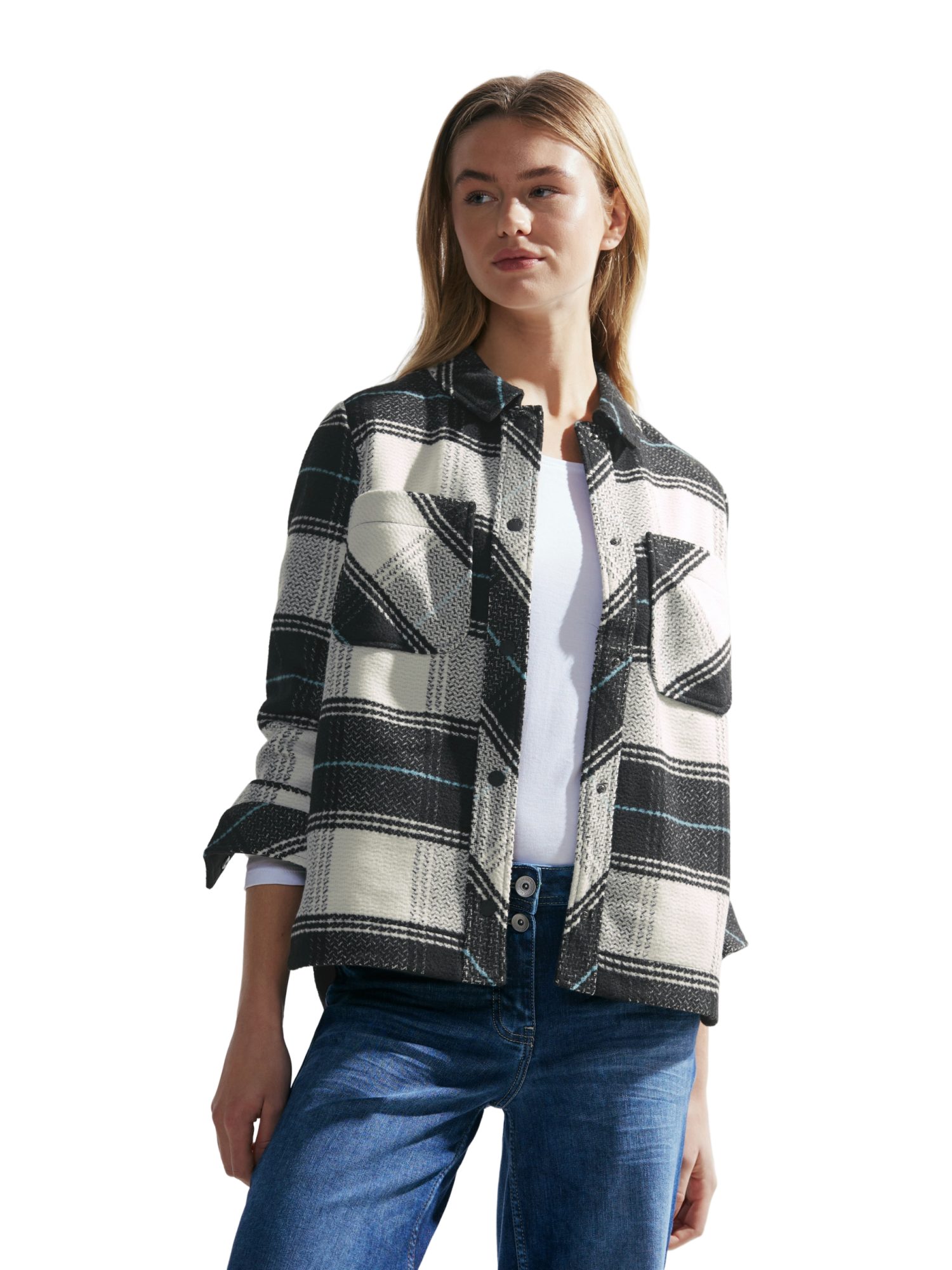CECIL Jackenblazer schwarz,Casual,Polyester,Kariert,Hemdblusenkragen,Lang,Regular Fit
