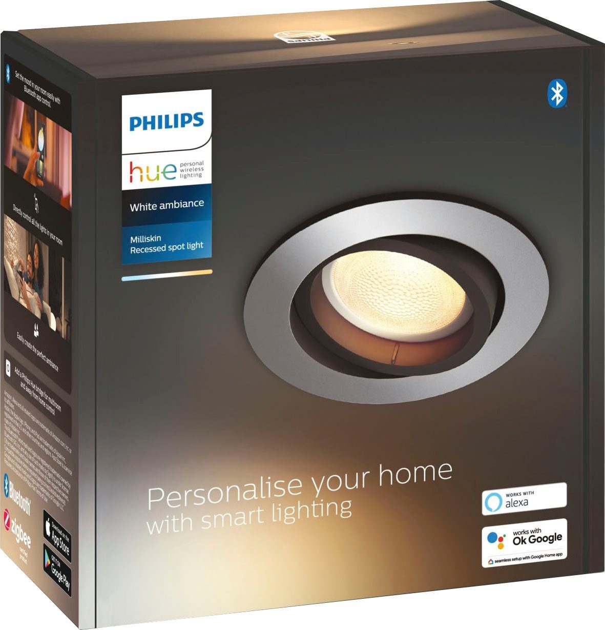 Philips Hue LED Flutlichtstrahler Leuchtmittel Warmweiß Milliskin, Dimmfunktion, wechselbar