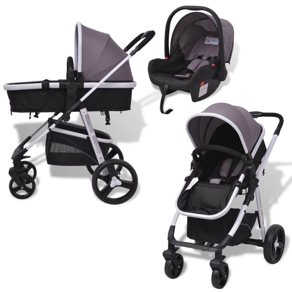 Kinder-Buggy vidaXL | Grau Schwarz Grau Grau 3-in-1 Aluminium Kinderwagen und