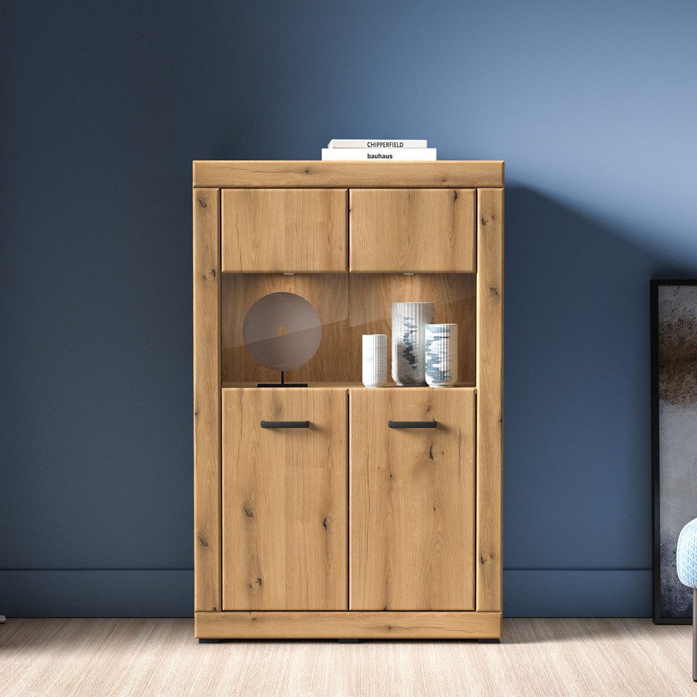 Lomadox Highboard DAKAR-131, inkl. LED-Beleuchtung, 92 cm breit, in Eiche