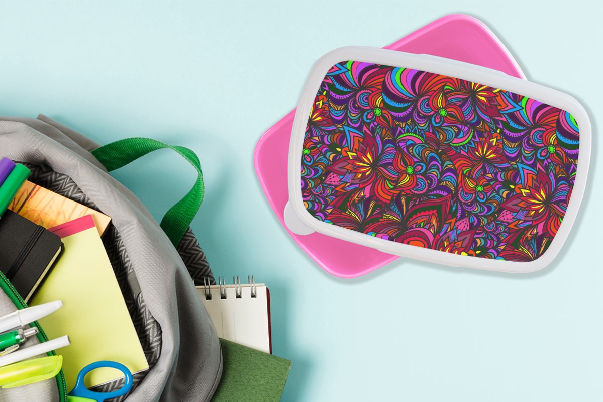 Snackbox, - Muster Abstrakt, Erwachsene, MuchoWow Mädchen, Brotdose Dschungel für Brotbox Kunststoff, Lunchbox (2-tlg), - Kinder, Kunststoff rosa