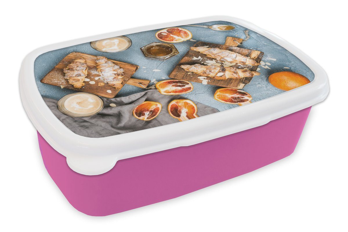 Brotdose Erwachsene, Frühstück, Lunchbox Mädchen, Kunststoff - Kinder, Kunststoff, Snackbox, für Croissant Obst MuchoWow (2-tlg), - Brotbox rosa