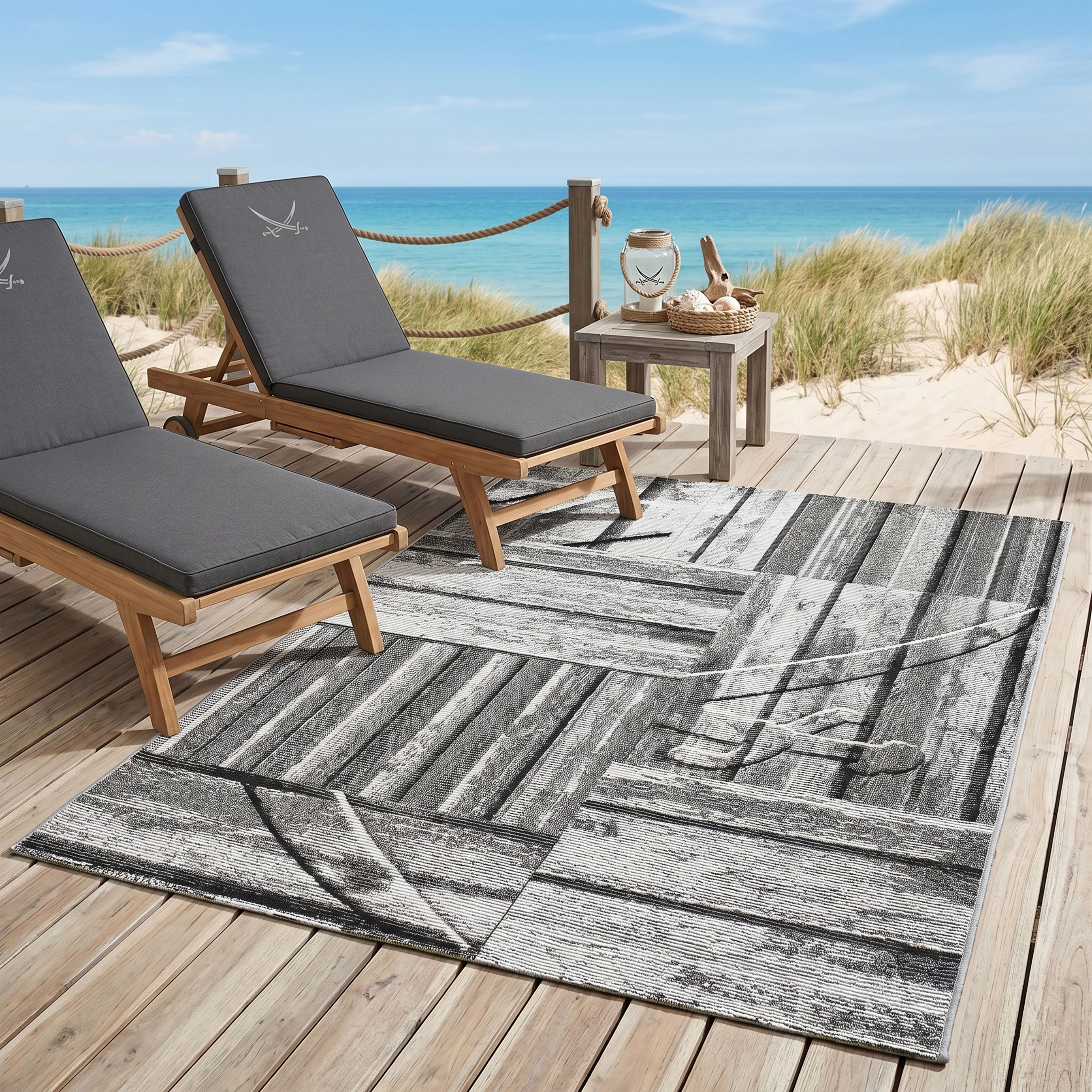 Sansibar Teppich Rantum Beach SA-023, rechteckig, Höhe: 5 mm, Flachgewebe, modernes Design, Motiv Holzdielen, In- & Outdoor geeignet
