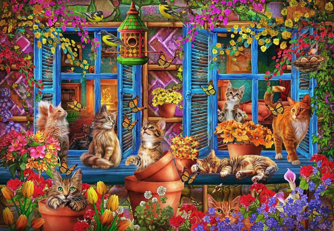 Bluebird Puzzle Puzzle Katzen auf der Fensterbank, Puzzleteile günstig online kaufen
