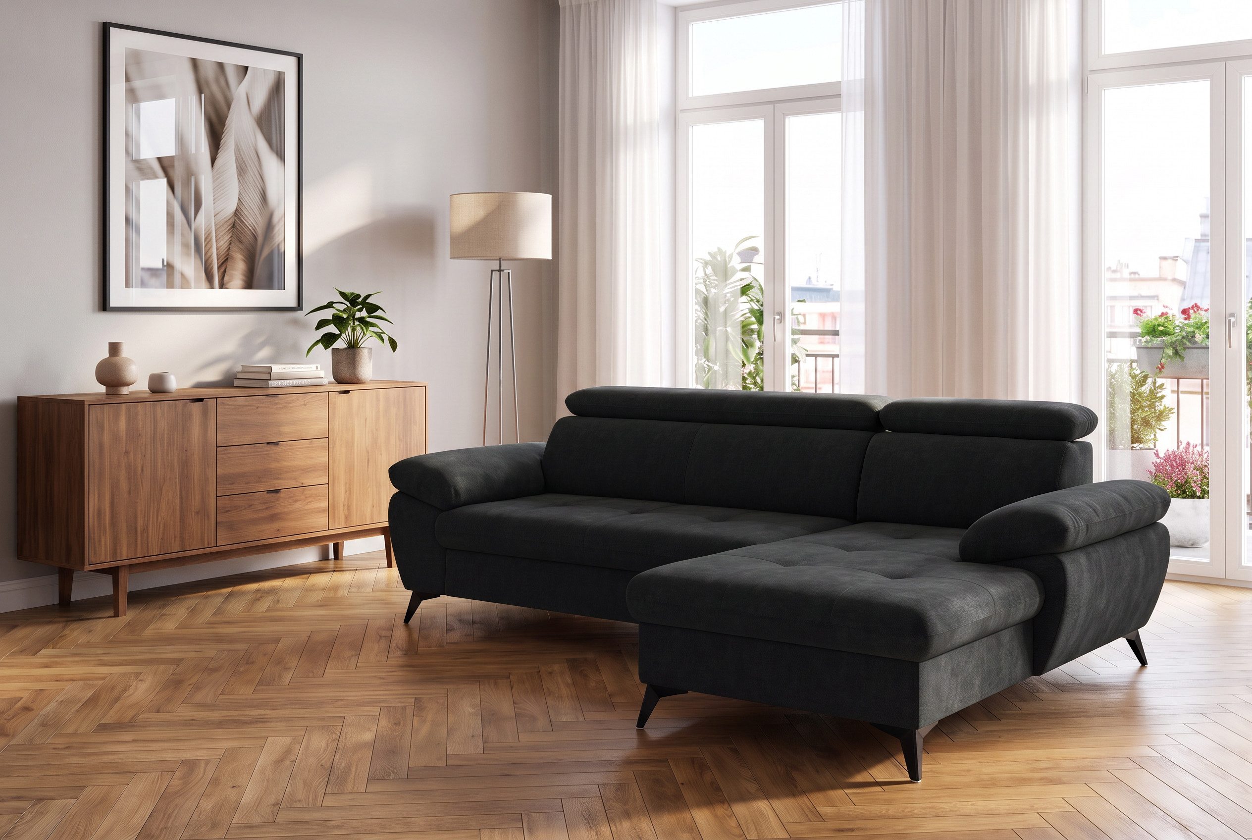 COTTA Ecksofa Hudson L-Form, B: 261 cm, mit Kopfteilverstellung, Wellenunterfederung, optional mit Schlaffunktion und XL Bettkasten, Liegefläche 190x119cm
