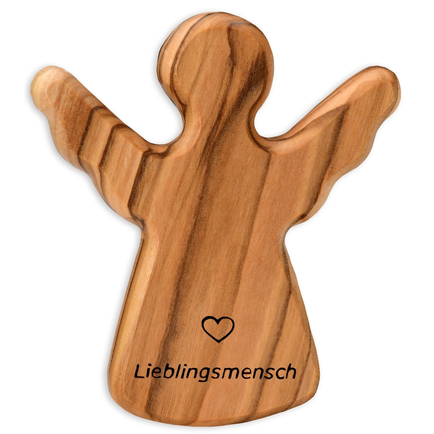 Kassis Engelfigur Schutzengel als Handschmeichler mit Spruch "Lieblingsmensch", Olivenholzdeko, handgemacht, aus Bethlehem, Glücksbringer