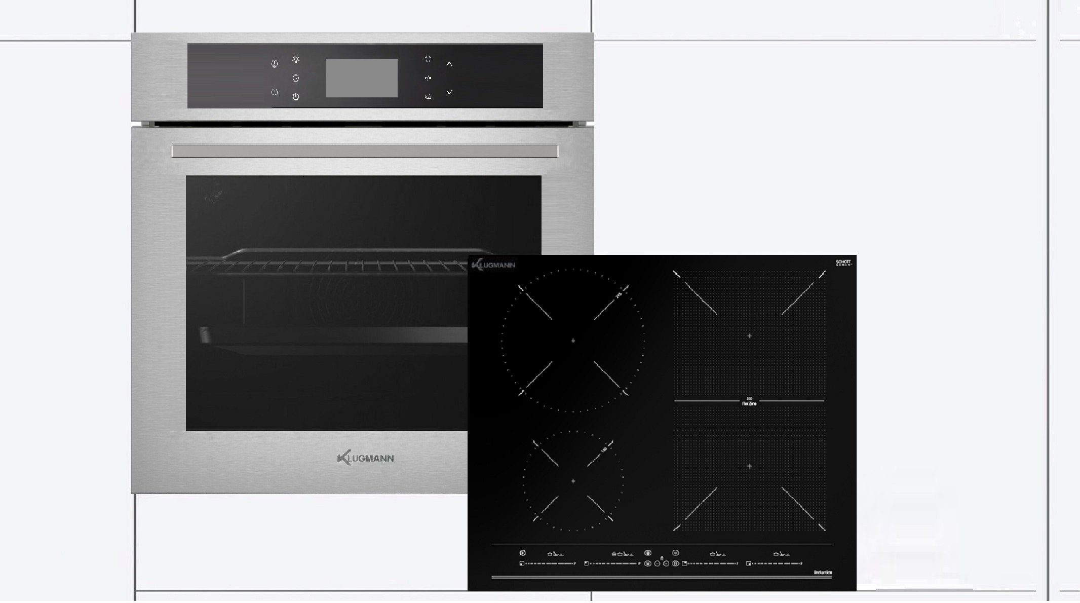 Klugmann Flex-Induktions-Herd-Set KO613TCX+KI6000BS, mit  1-fach-Teleskopauszug, 73 l, 1-fach-Teleskopauszug, TFT-Display,  Multi-Slider Flex-Zone