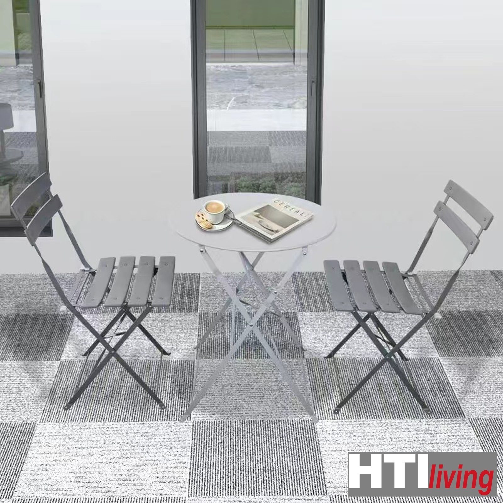 HTI-Living Balkonmöbel (Set, Bistroset Personen Klappstühle Grau Balkonset Klapptisch 2 Cavo, 3-tlg),