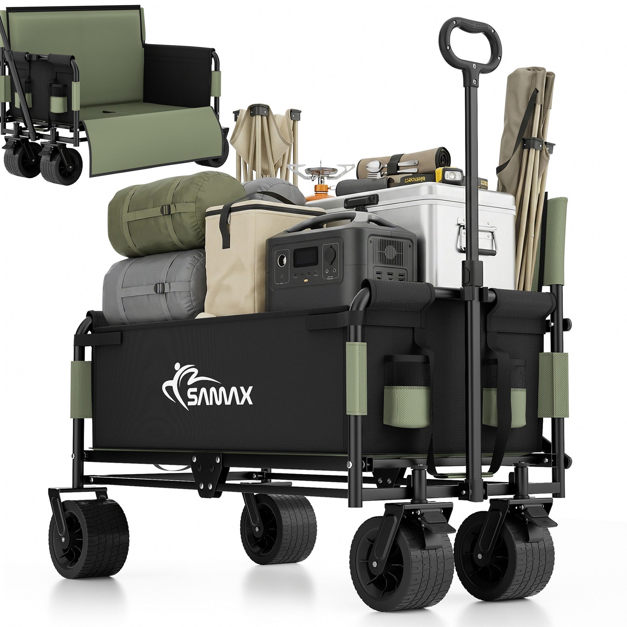 SAMAX Bollerwagen Faltbarer Offroad Festival Edition - Schwarz / Matcha Grün